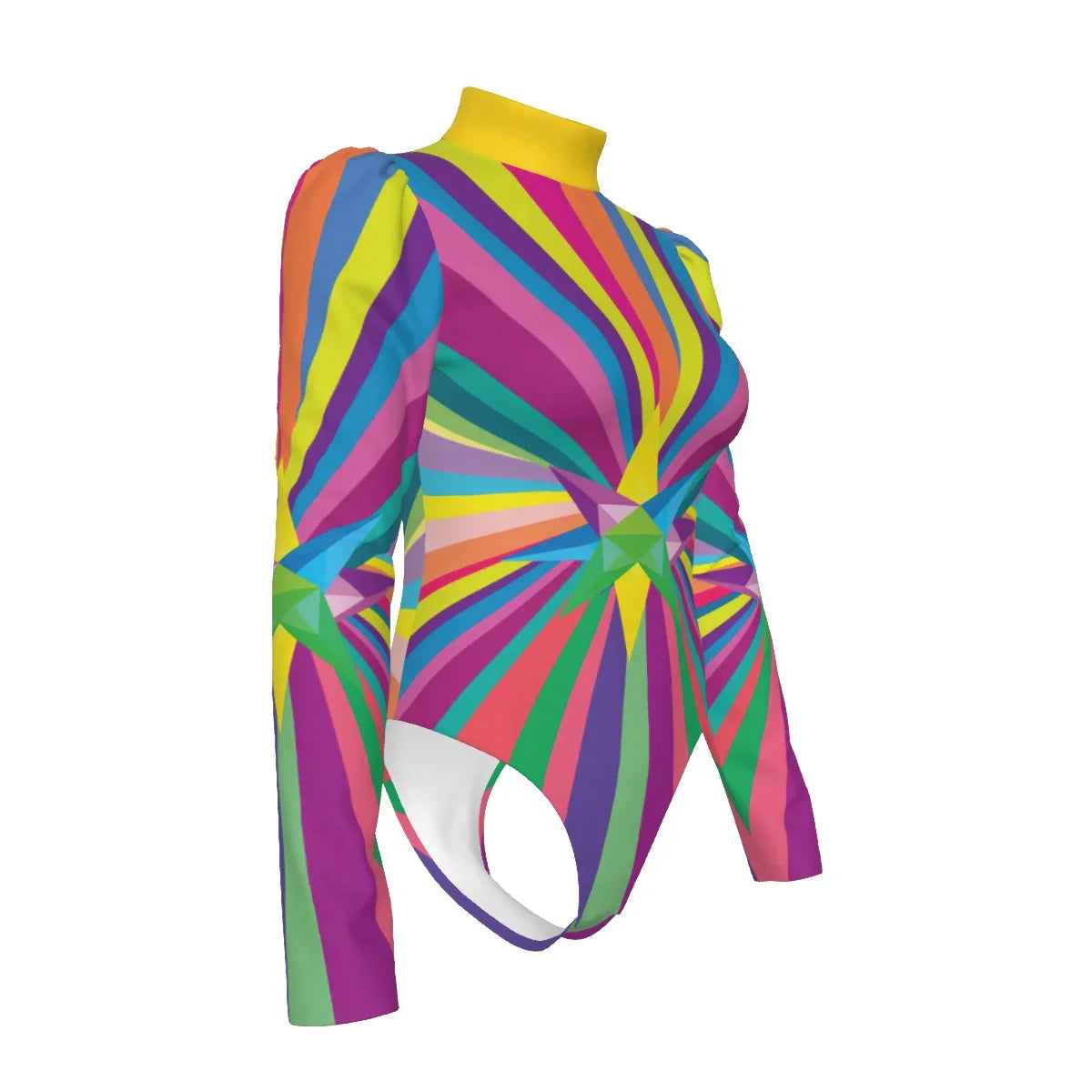 Multi Star Women's Turtleneck Bodysuit With Puff Sleeve