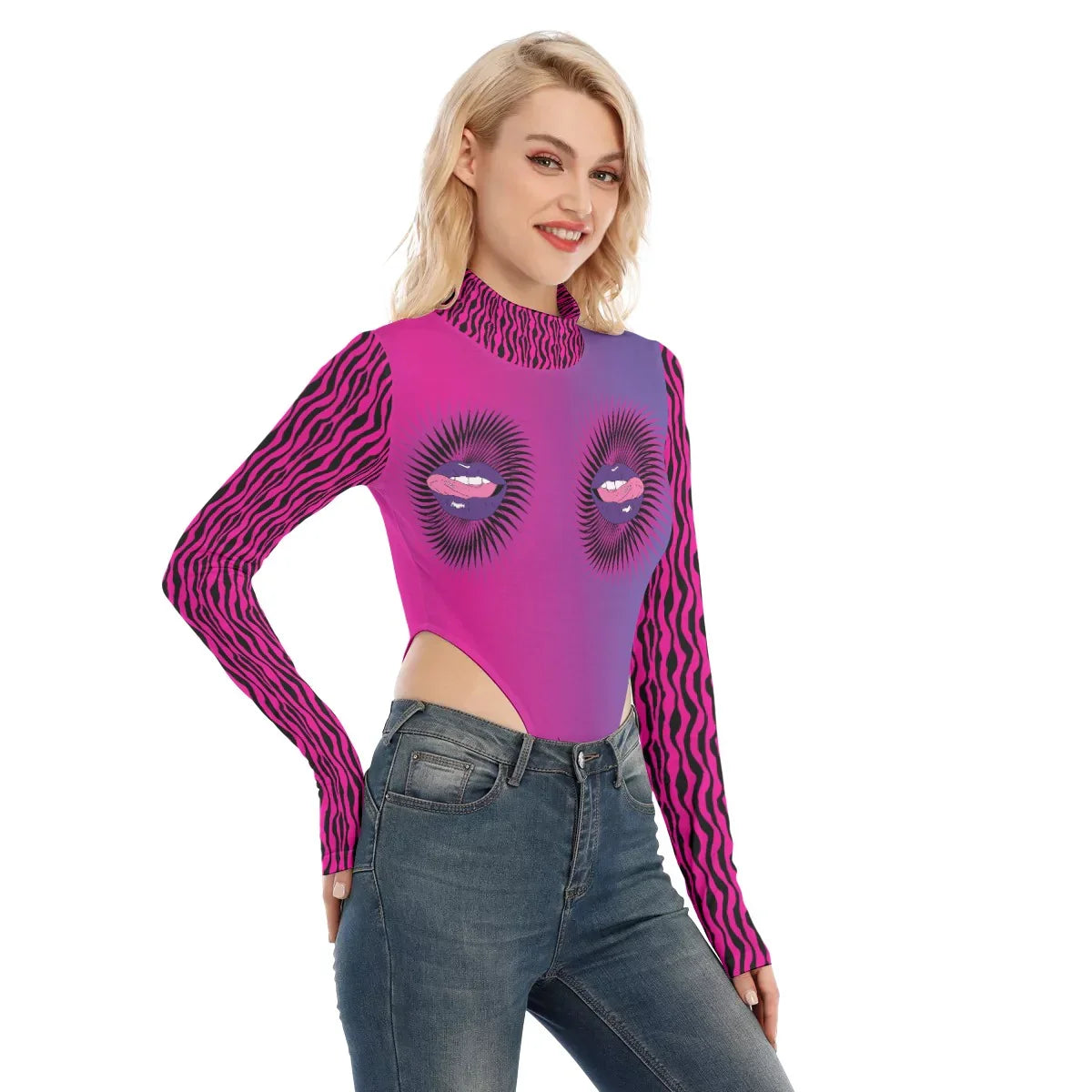 Chromatica Lips Women's Turtleneck Long Sleeve Bodysuit