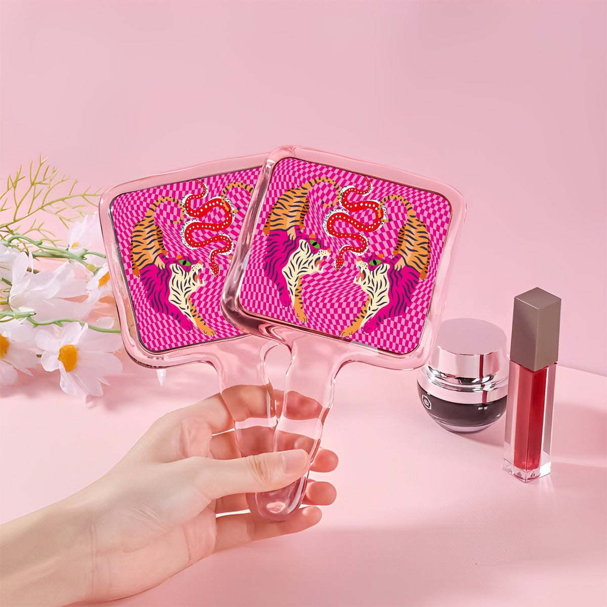 Tiger Balm Pink Cute Handheld Makeup Mirror