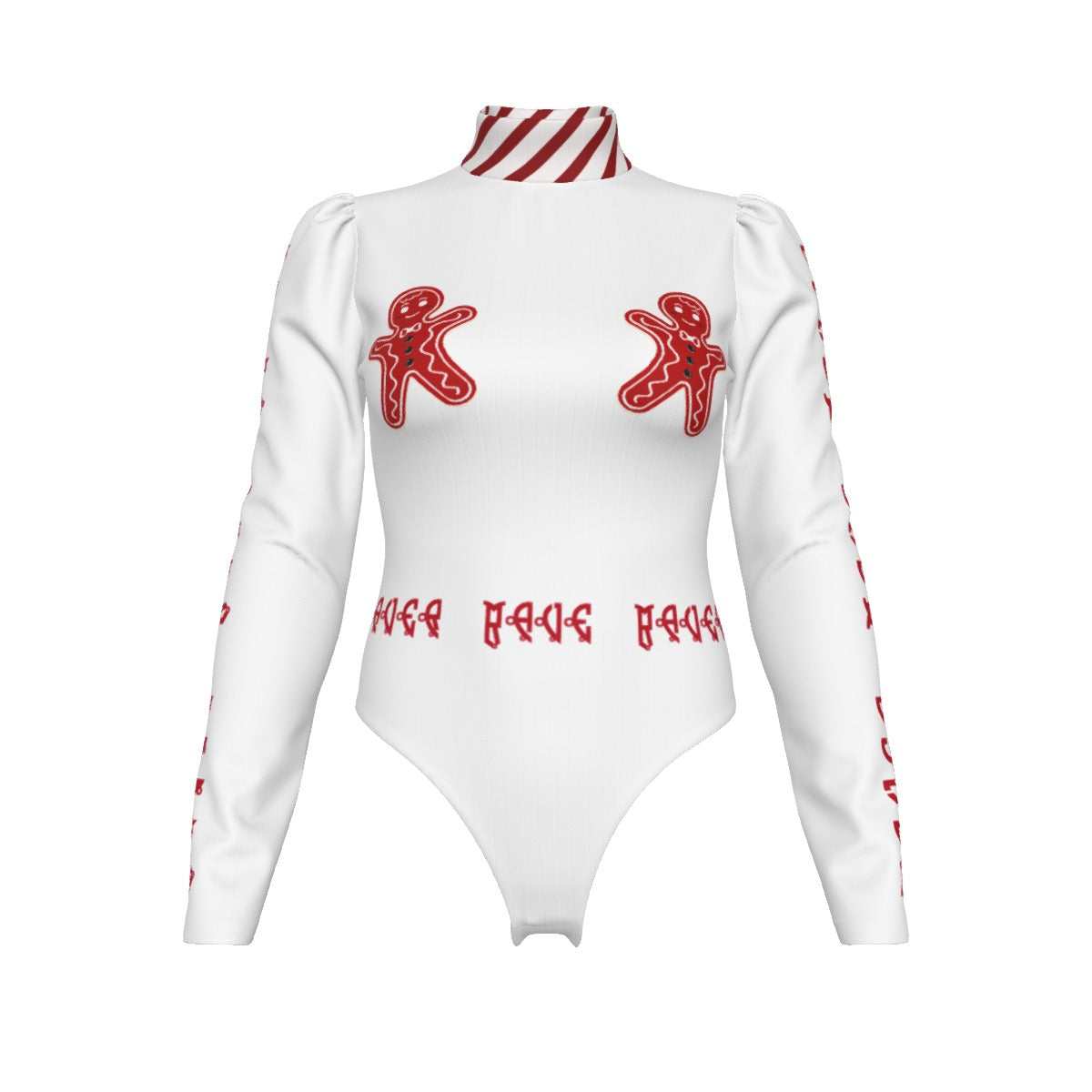 Rave White Women's Turtleneck Bodysuit With Puff Sleeve for Christmas