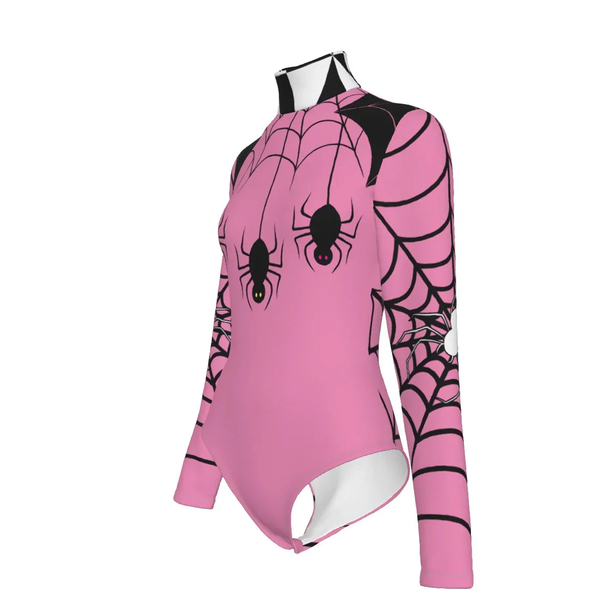 Hallowen Pink Spider Women's Stretchy Turtleneck Long Sleeve Bodysuit