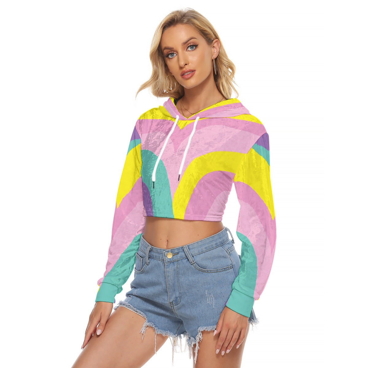 Kawaii Colors Women's  Crop Top Hoodie Velvet