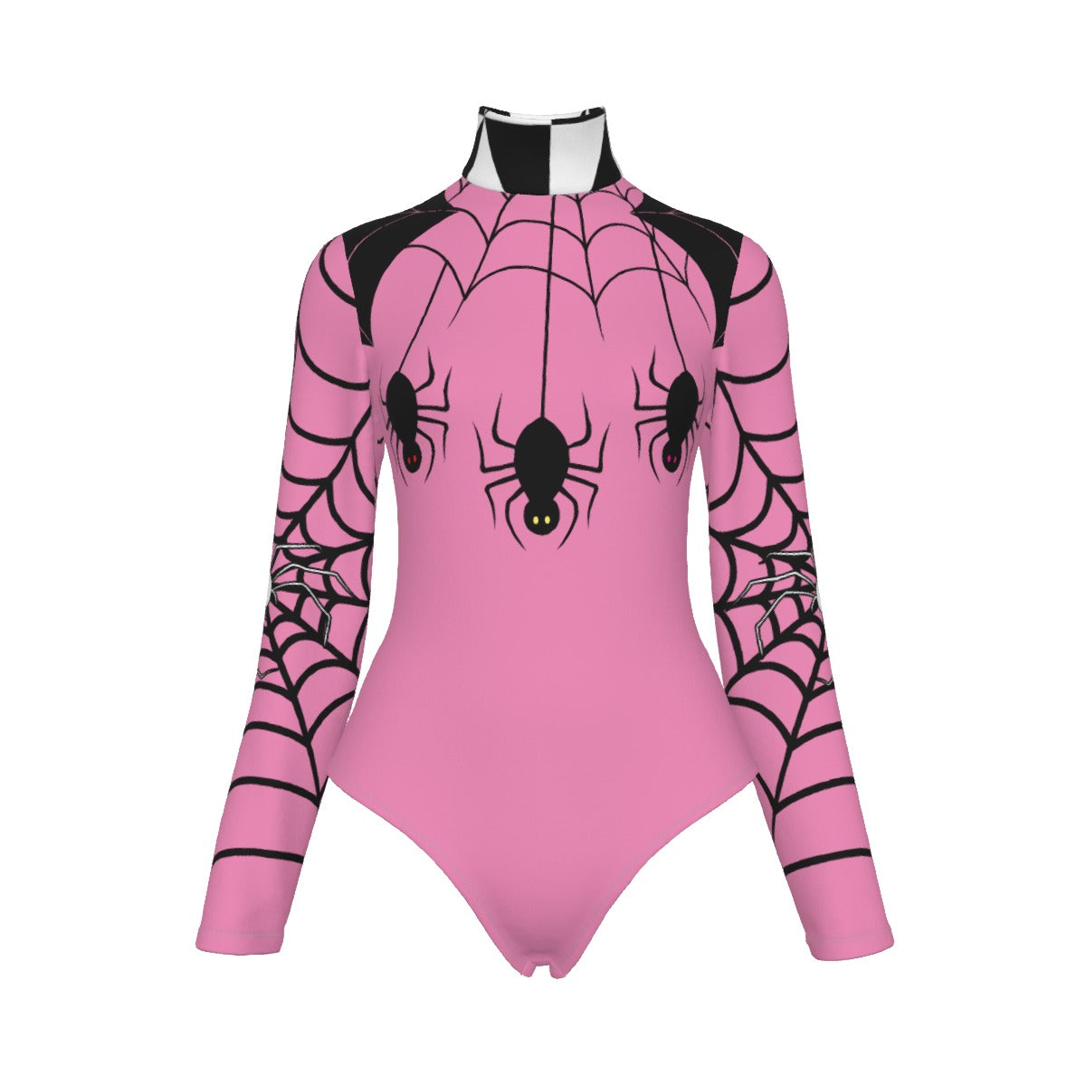 Hallowen Pink Spider  Women's Stretchy Turtleneck Long Sleeve Bodysuit