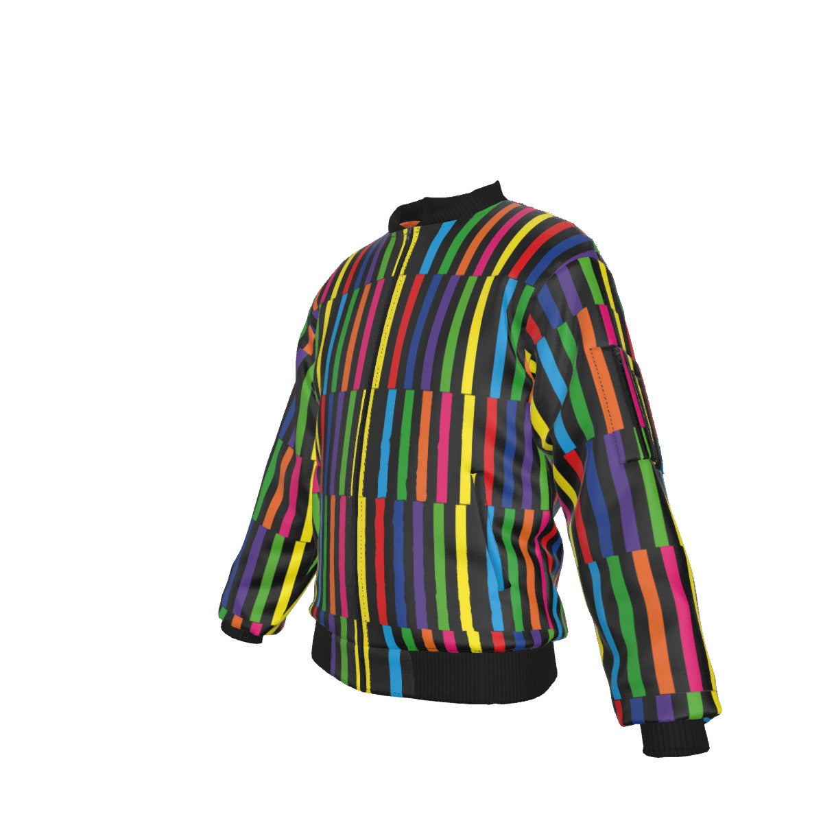 Color Block All-Over Print Men's Bomber Jacket With with Sleeve Pocket