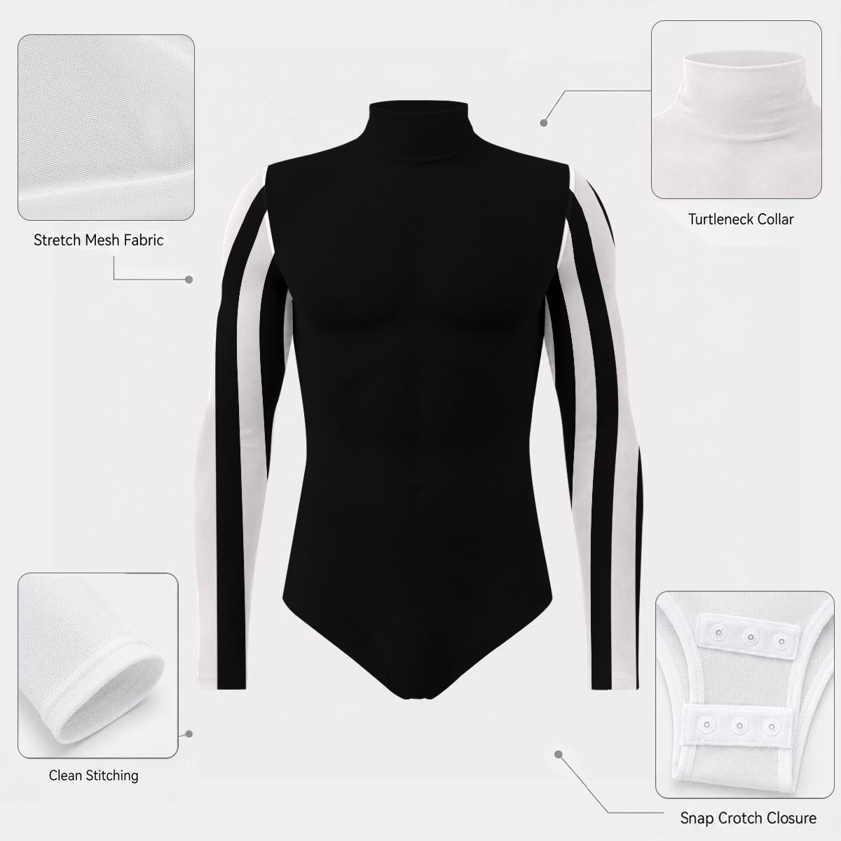 Artie Stripe Men's Mesh Turtleneck Long Sleeve Bodysuit