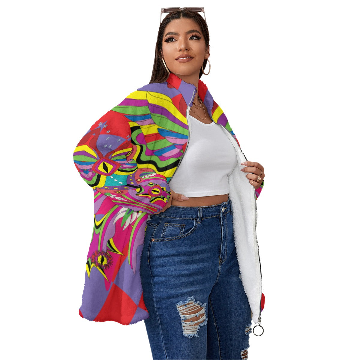 Rave Angel Unisex Borg Fleece Stand-up Collar Coat (Plus Size)