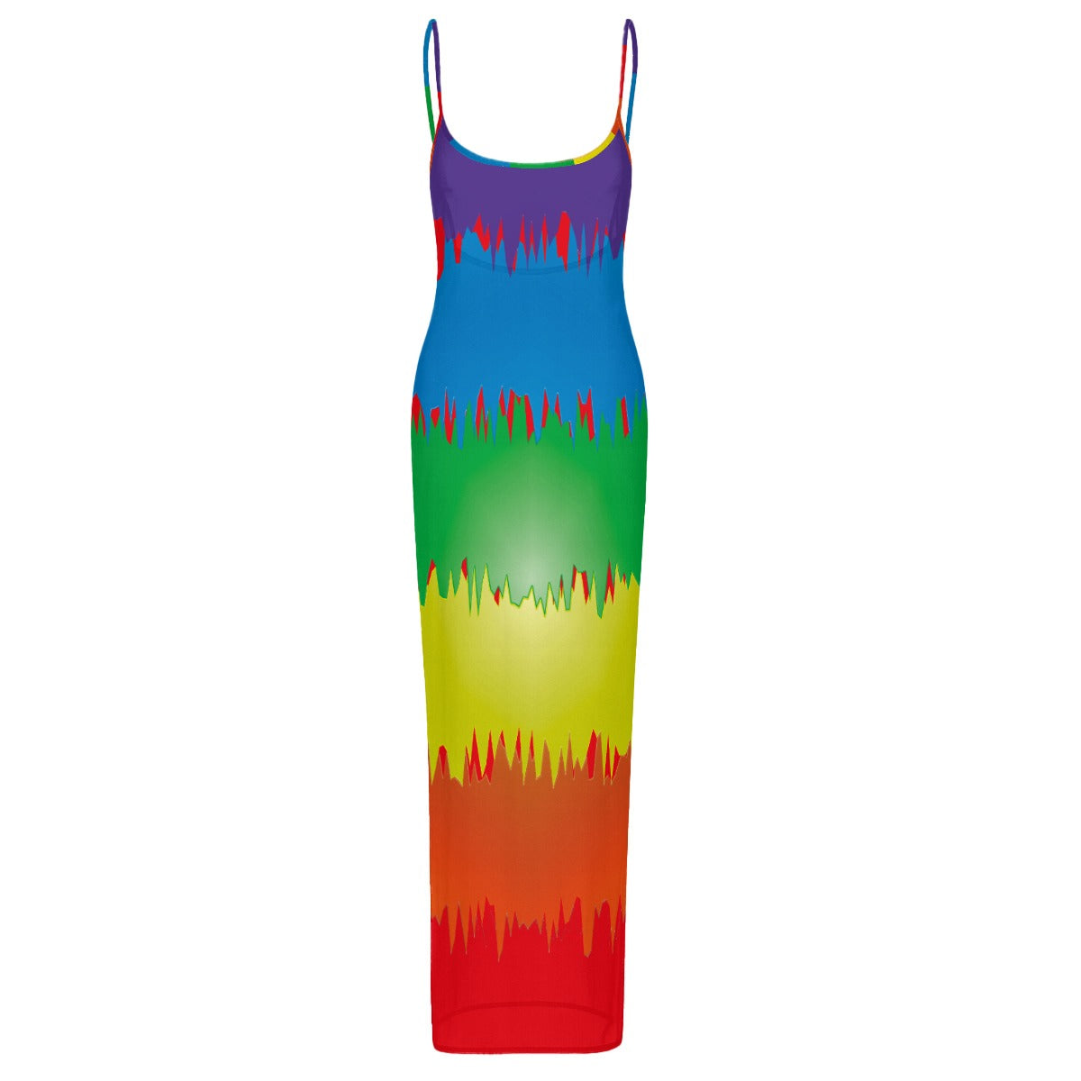 Rainbow Splash Women's Sheer Mesh Backless Spaghetti Strap Midi Dress
