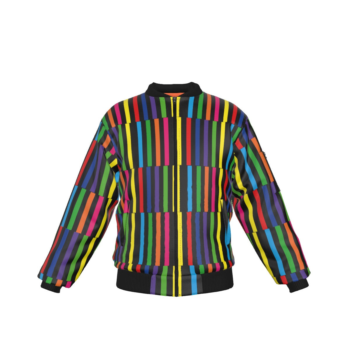 Color Block All-Over Print Men's Bomber Jacket With with Sleeve Pocket