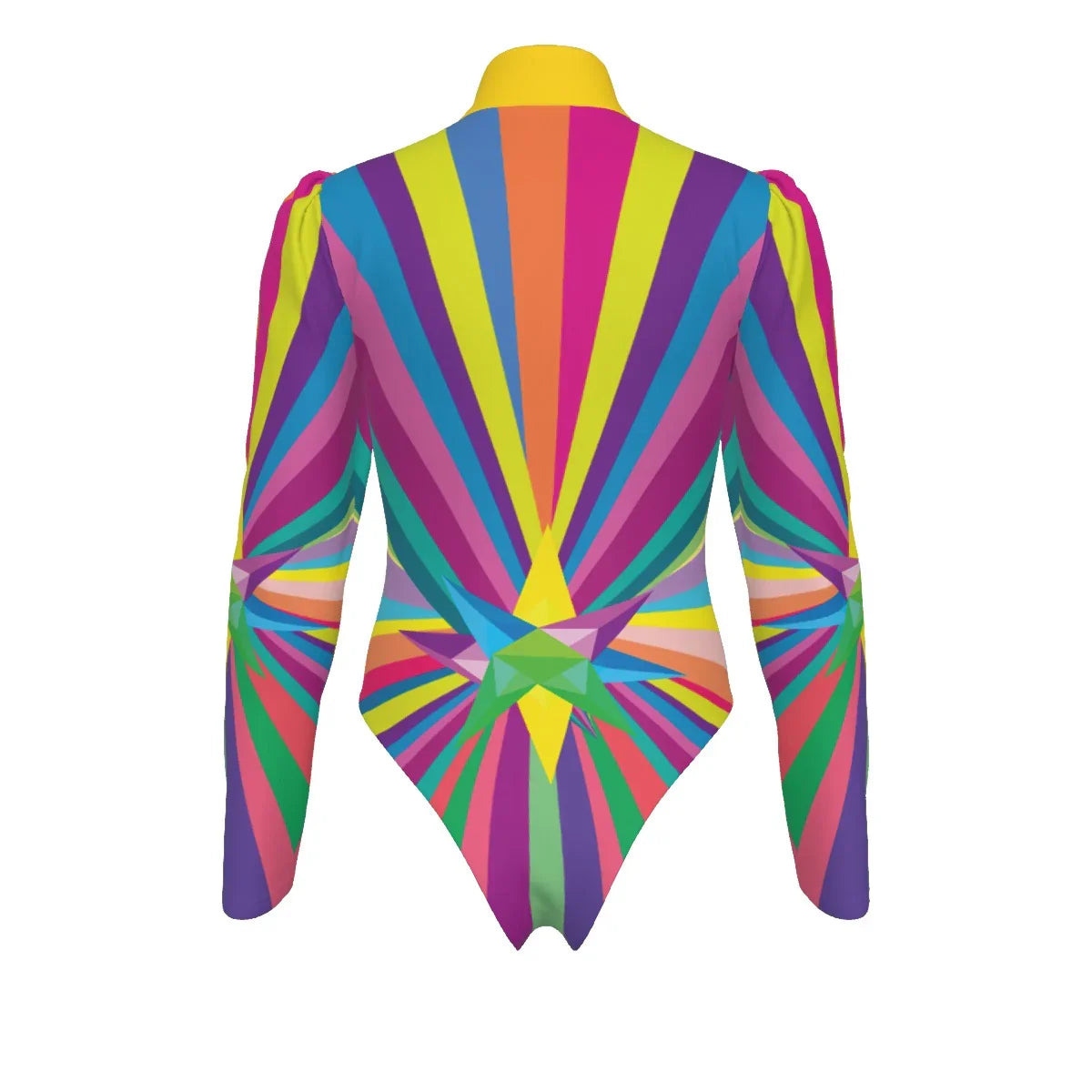 Multi Star Women's Turtleneck Bodysuit With Puff Sleeve