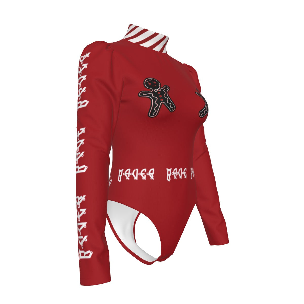 Rave Red Women's Turtleneck Bodysuit With Puff Sleeve  for Christmas Rave Parties