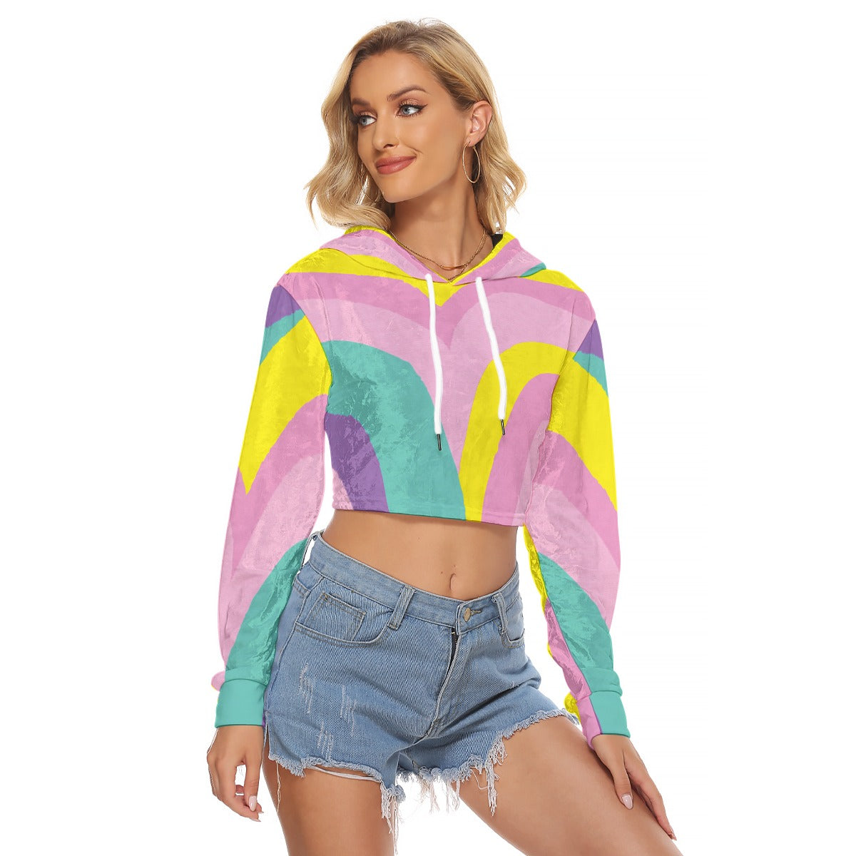 Kawaii Colors Women's  Crop Top Hoodie Velvet