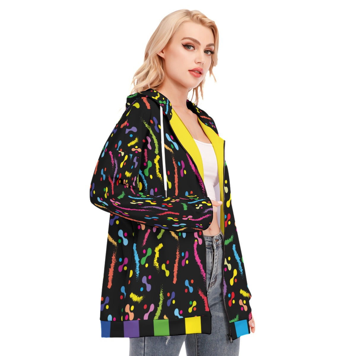 Smile Long Hoodie With Zipper Closure