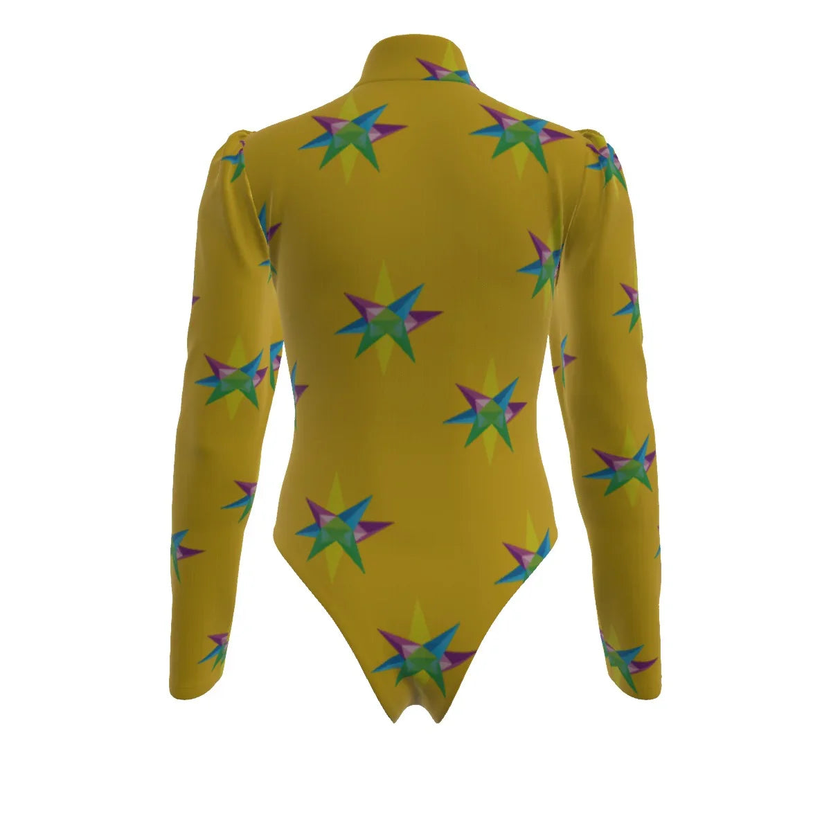 Star Yellow Women's Turtleneck Bodysuit With Puff Sleeve