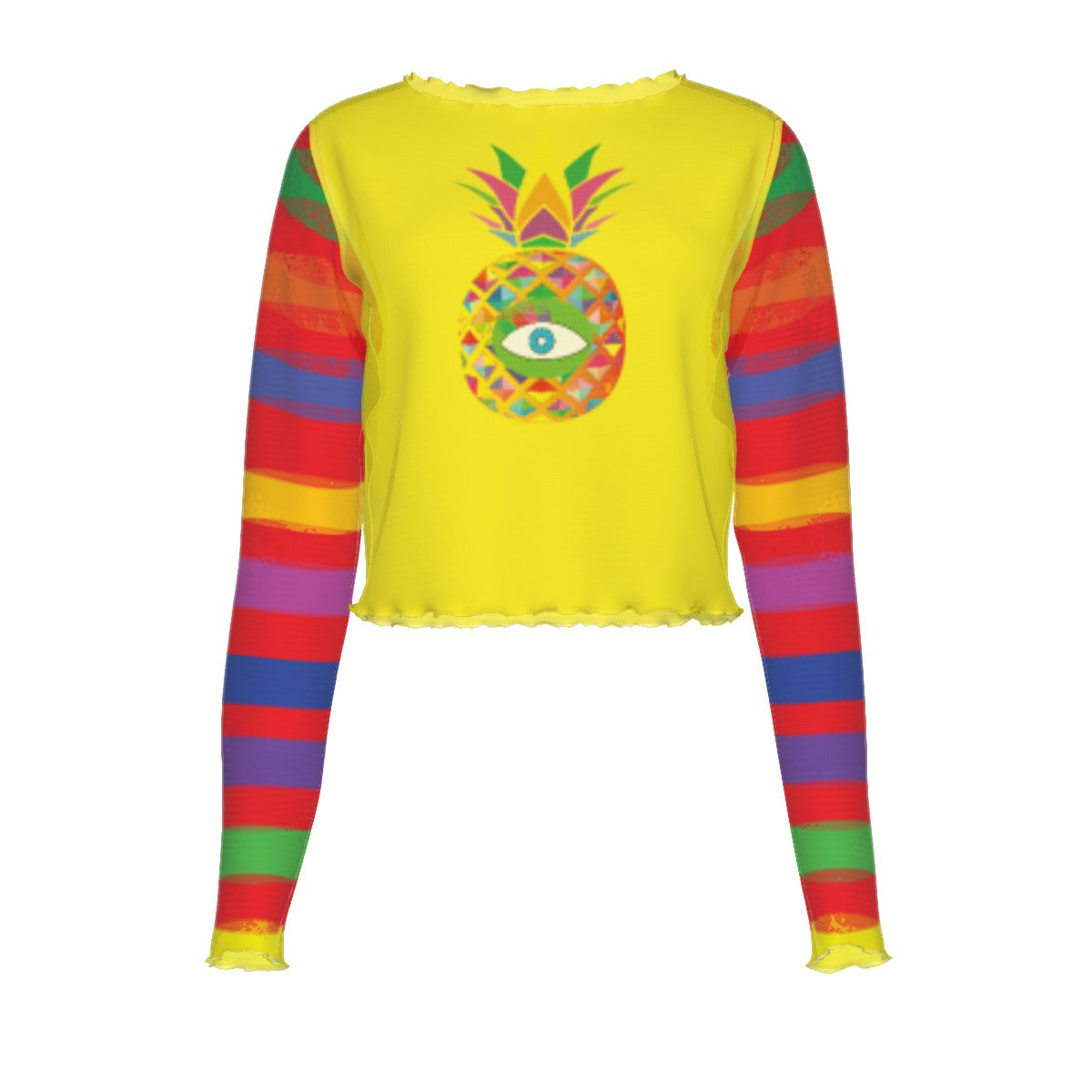 Pineapple Colorful Stripes Women's Mesh Long Sleeves T-shirt & High Elastic Flare Pants Set