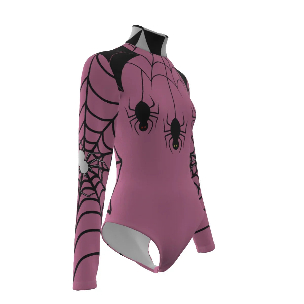 Hallowen Pink Spider Women's Stretchy Turtleneck Long Sleeve Bodysuit