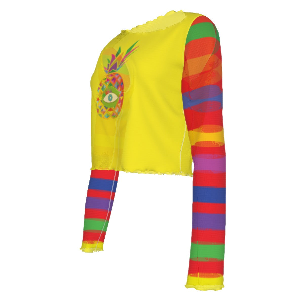 Pineapple Colorful Stripes Women's Mesh Long Sleeves T-shirt & High Elastic Flare Pants Set