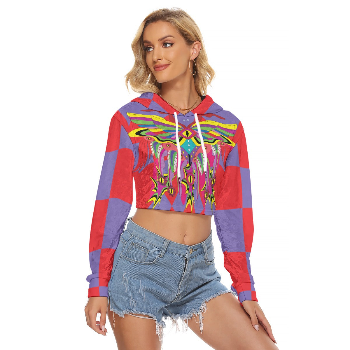 Rave Angel Women's Crop Top Hoodie | Velvet