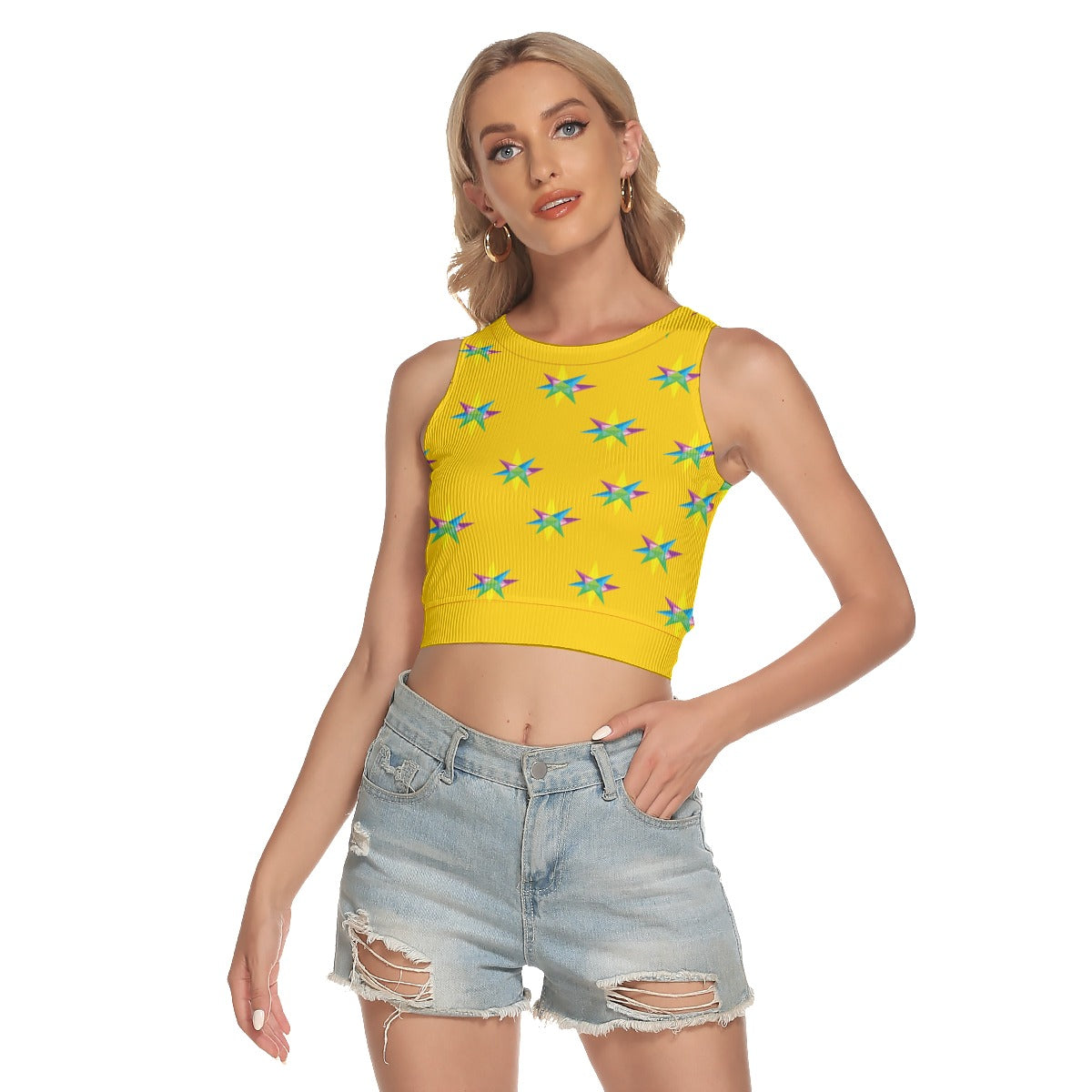 Star Yellow  Back Hollow Crop Top
