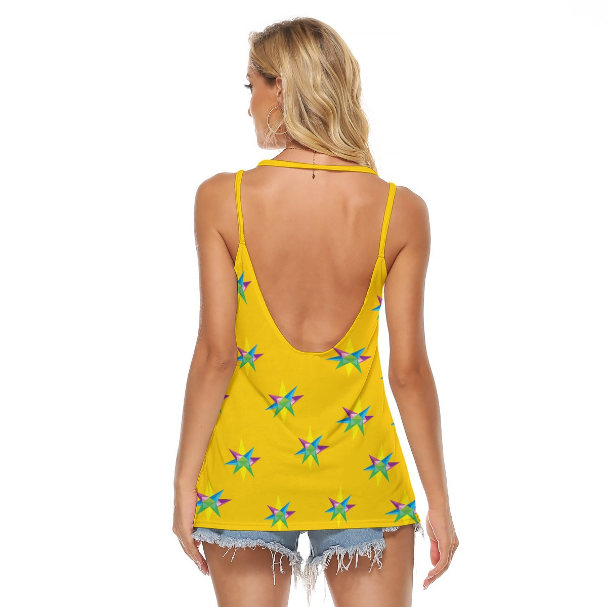 Star Yellow Women's Halter Top With Backless