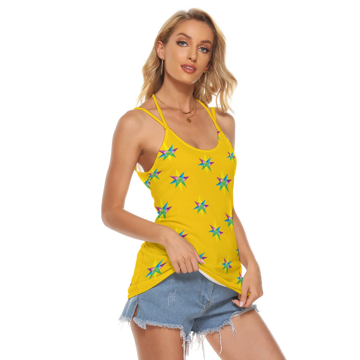 Star Yellow Women's Halter Top With Backless