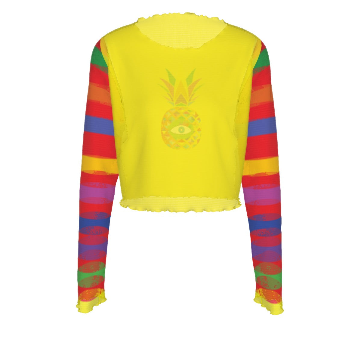 Pineapple Colorful Stripes Women's Mesh Long Sleeves T-shirt & High Elastic Flare Pants Set