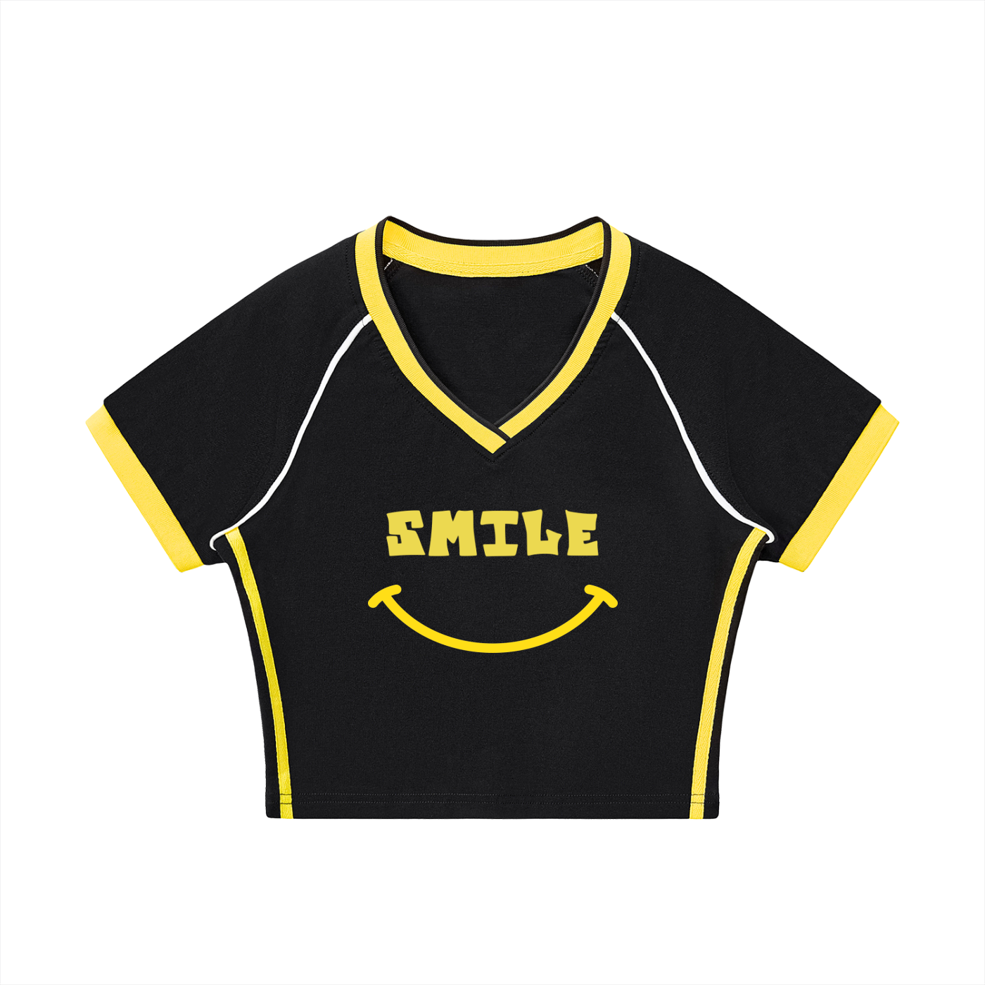 Smile Contrast Trim V-Neck Crop T-Shirt