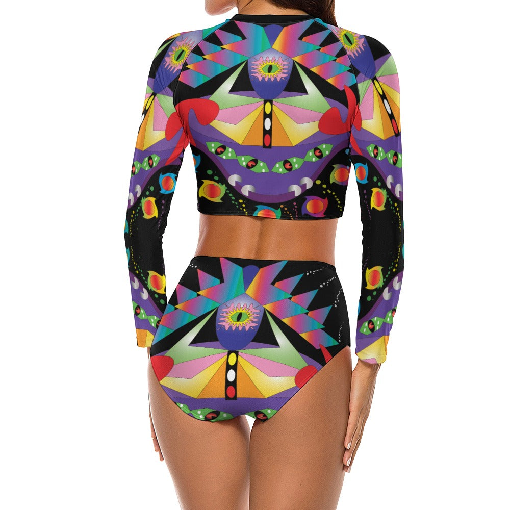 Techno Beats Long Sleeve Crew Neck Ladies Suit