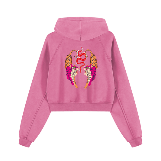 Tiger Balm Pink Premium Quality Snow Washed Cropped Hoodie