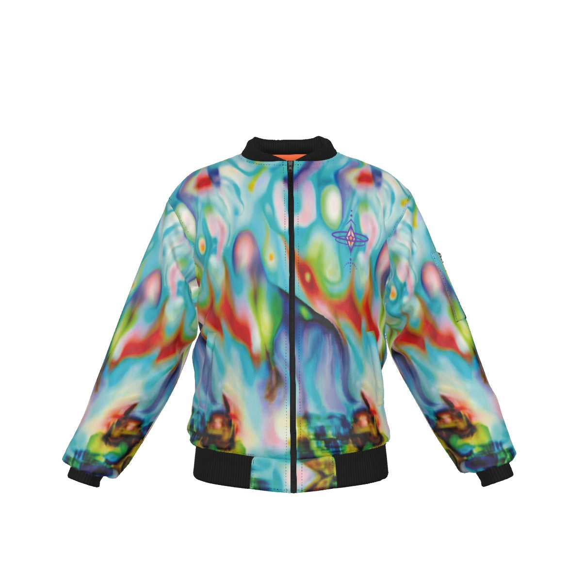 Colorful jacket with abstract design on a white background