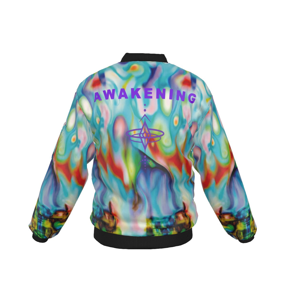 Colorful jacket with 'AWAKENING' text and logo on a white background