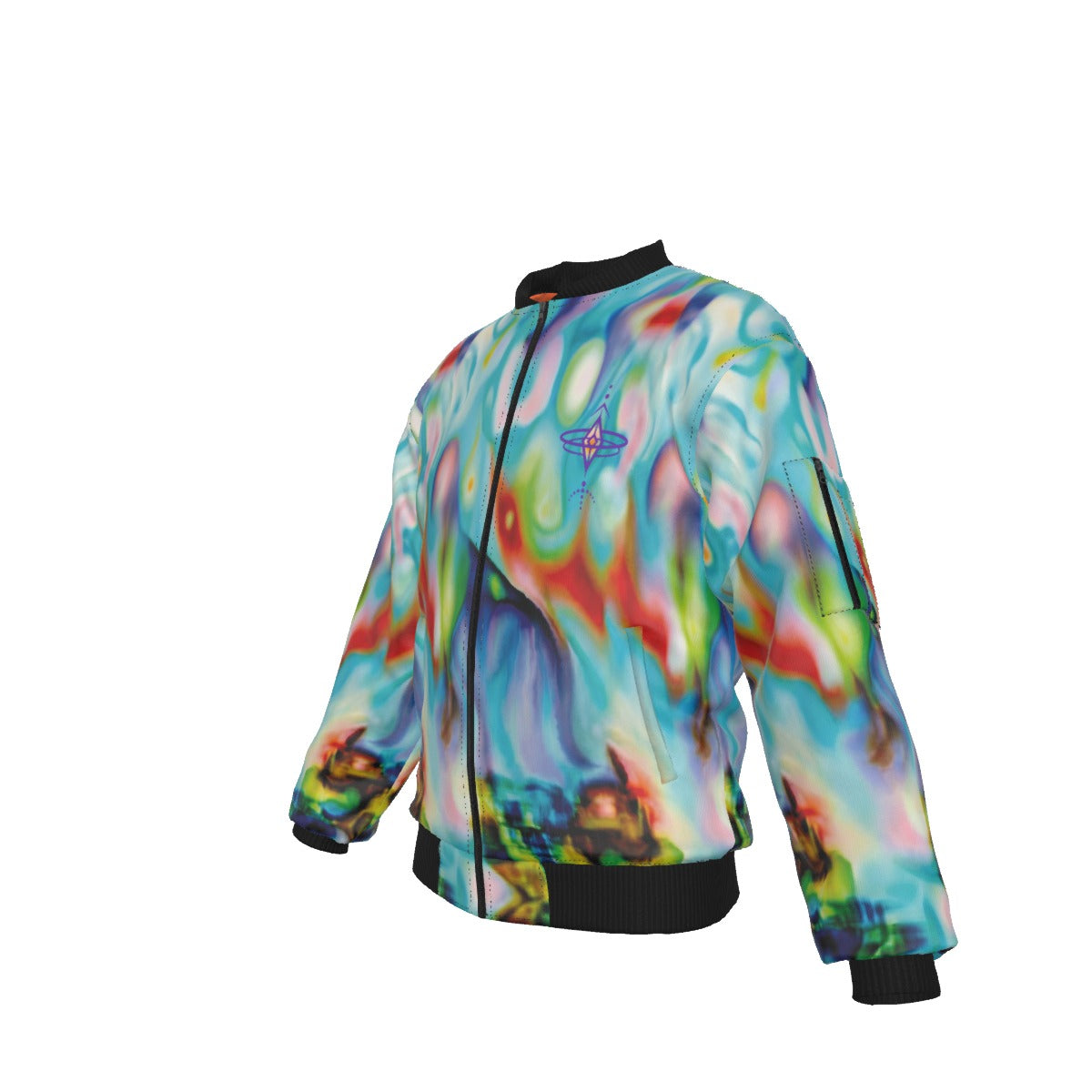 Colorful jacket with a abstract pattern on a white background