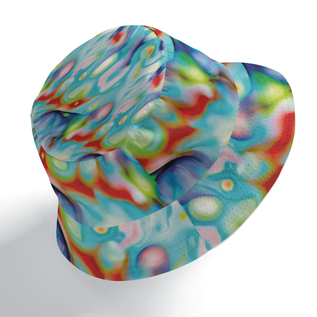 Colorful tie-dye patterned product on a white background