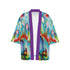 Colorful kimono-style jacket with abstract design on a white background
