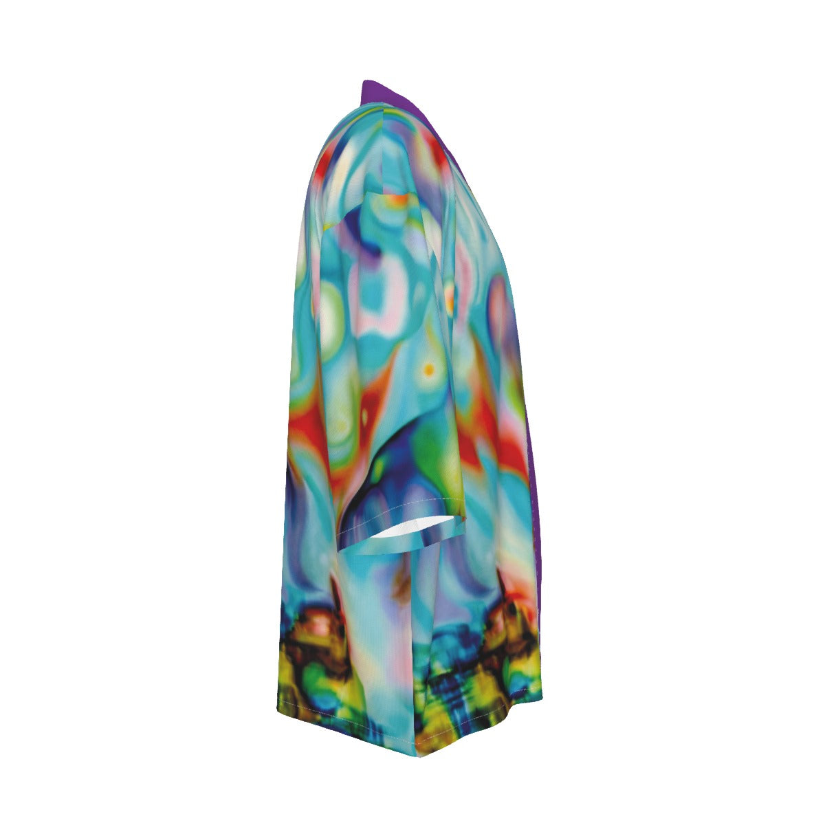 Colorful abstract-patterned iron on a white background