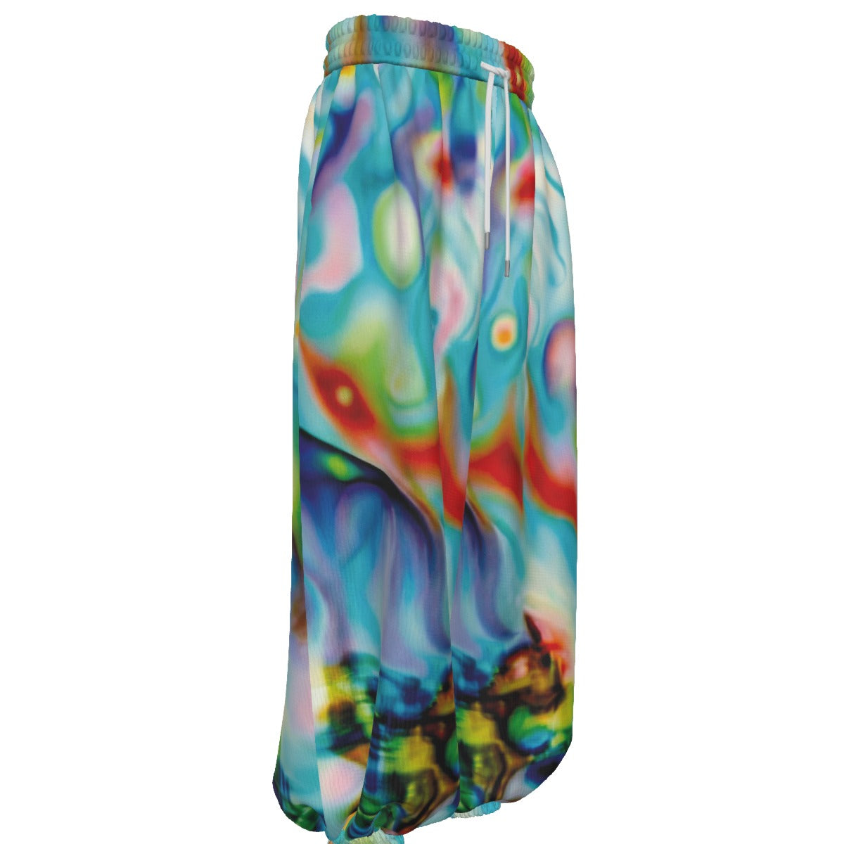 Colorful tie-dye skirt on a white background