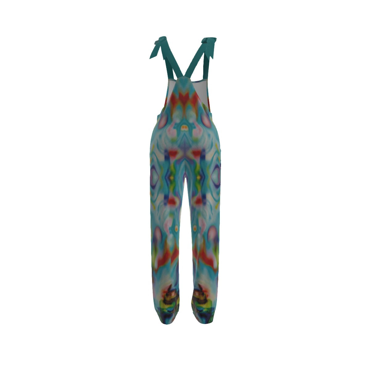 Colorful patterned overalls on a white background