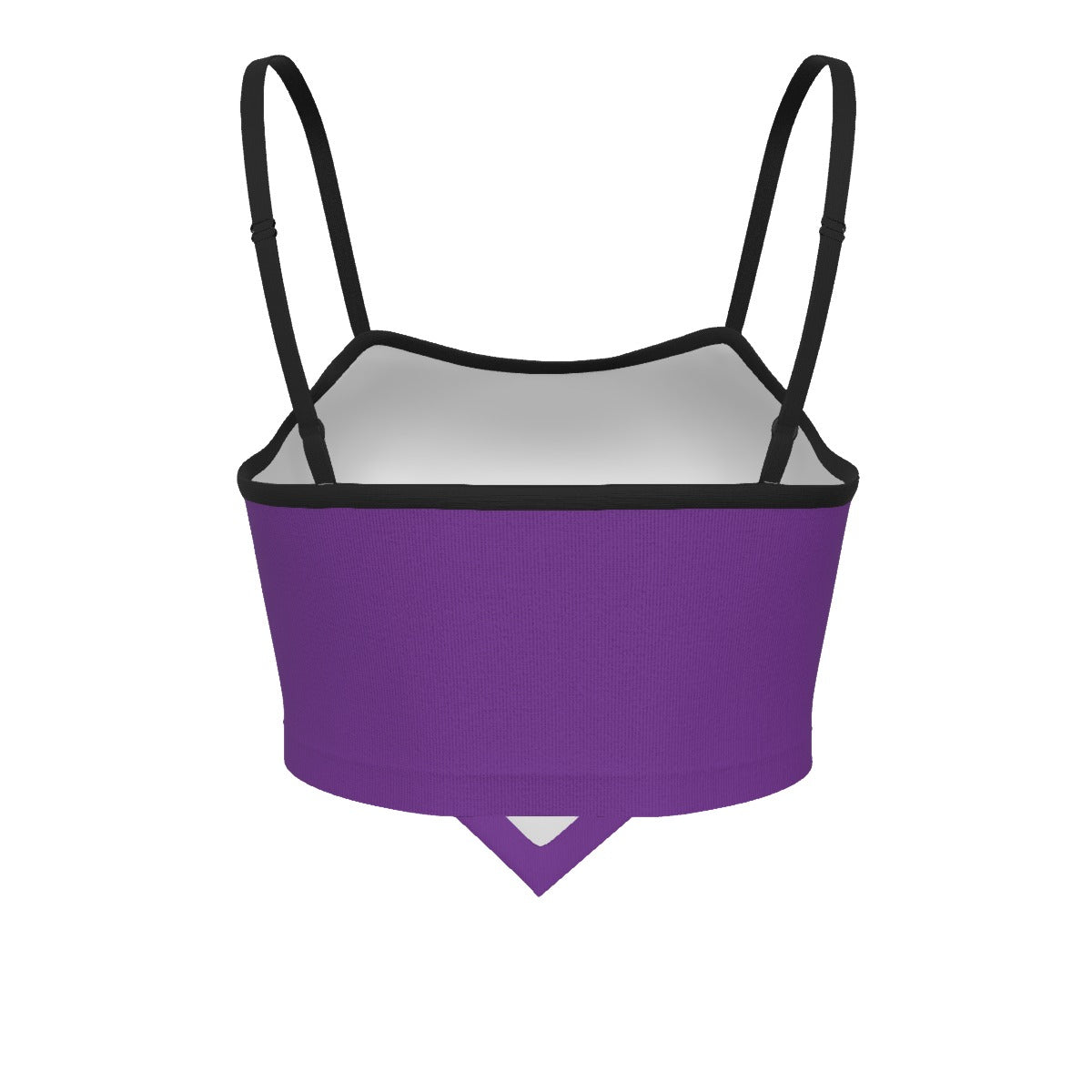 Purple crop top with black straps on a white background