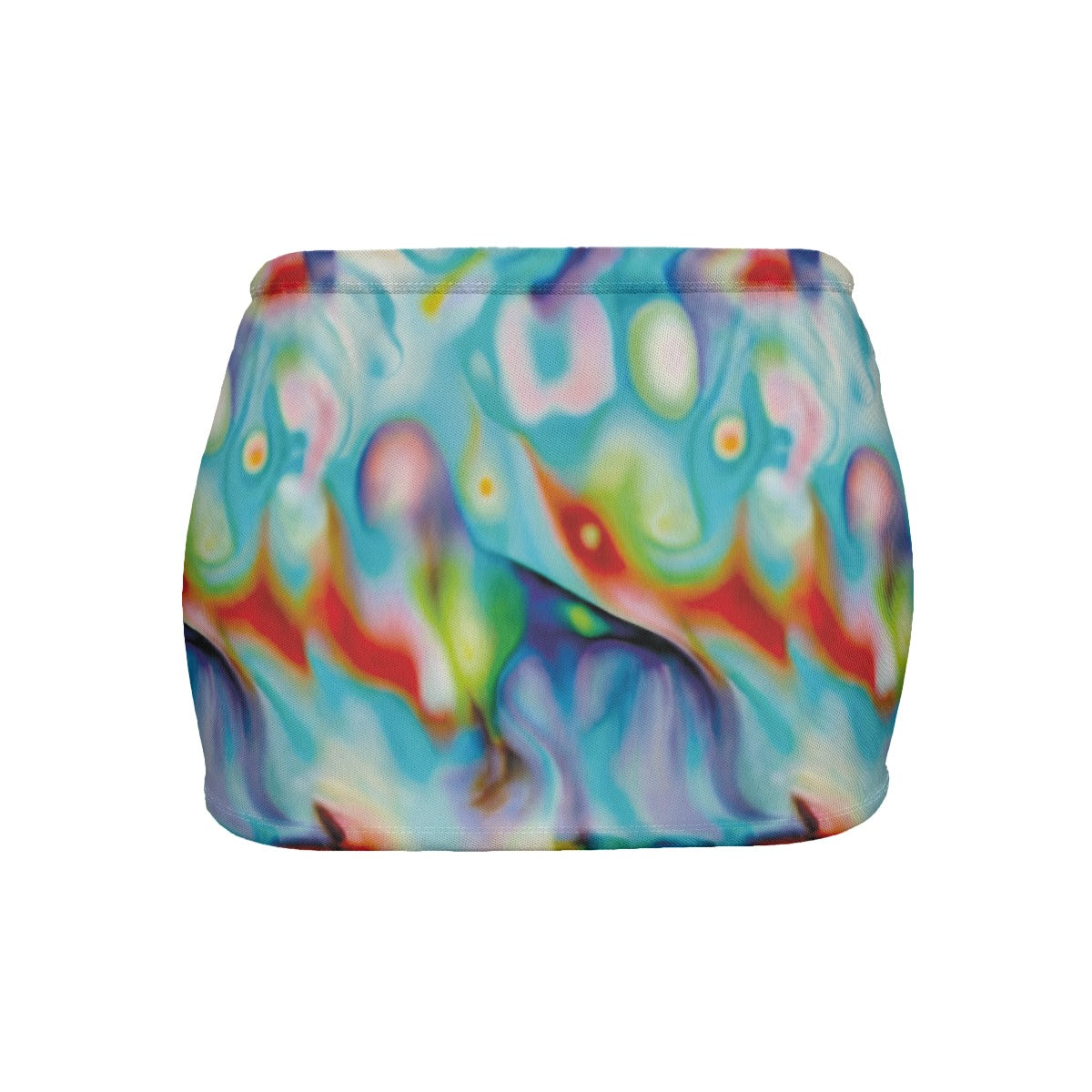 Colorful tie-dye patterned product on a white background