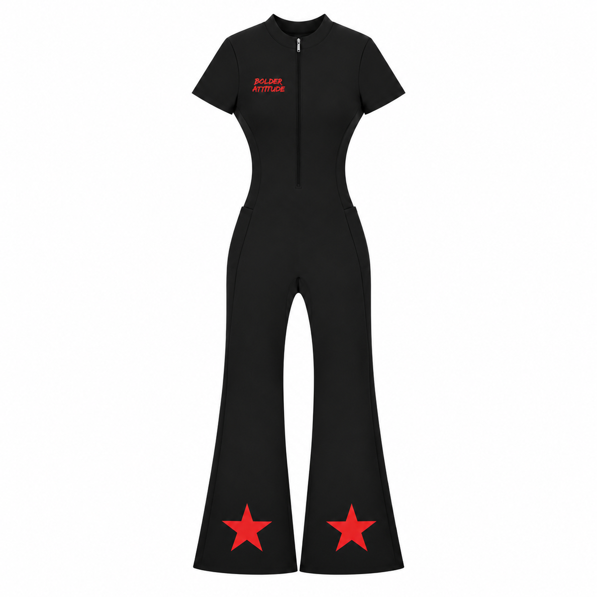 BTSO Tight Flared Leg Quarter-Zip Jumpsuit