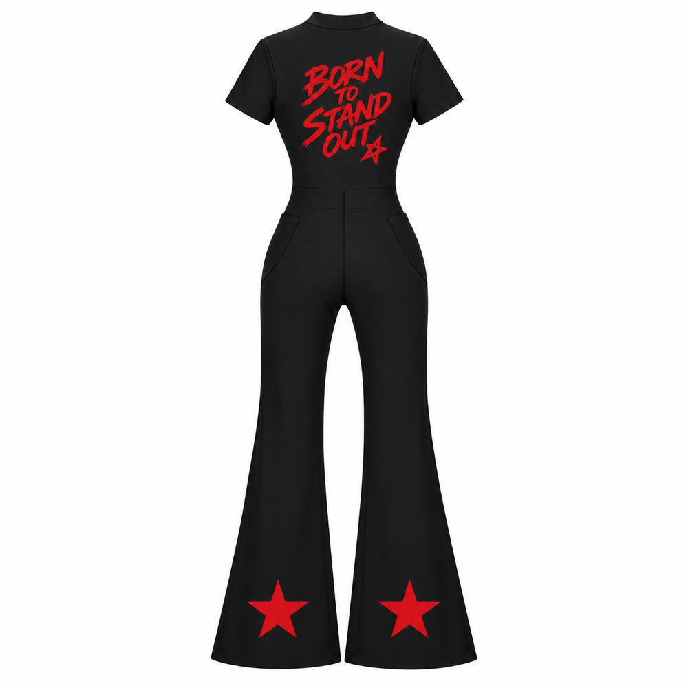 BTSO Tight Flared Leg Quarter-Zip Jumpsuit
