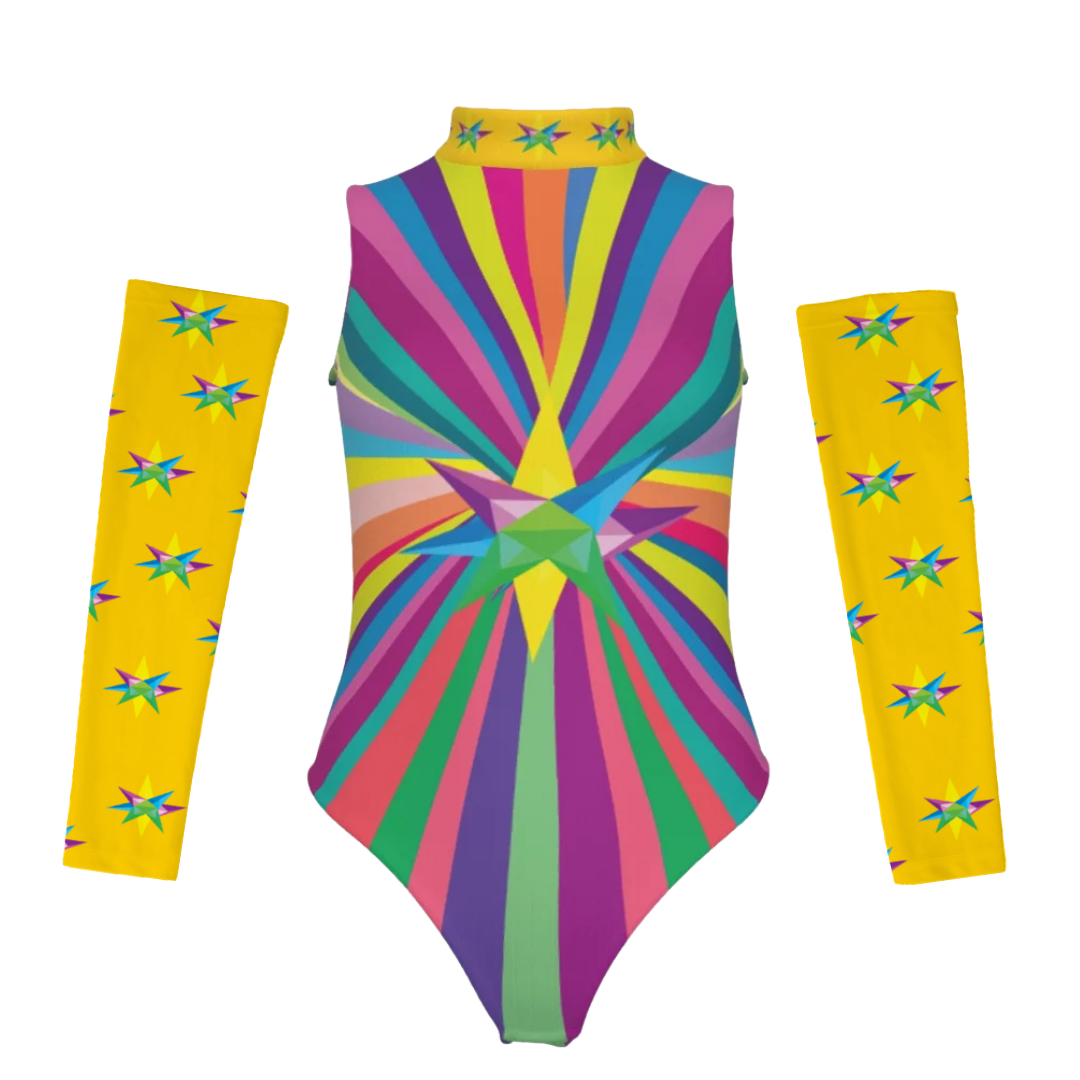 Multi Star Women's Sleeveless Bodysuit with Gloves