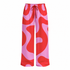 Pink and red patterned pants on a white background