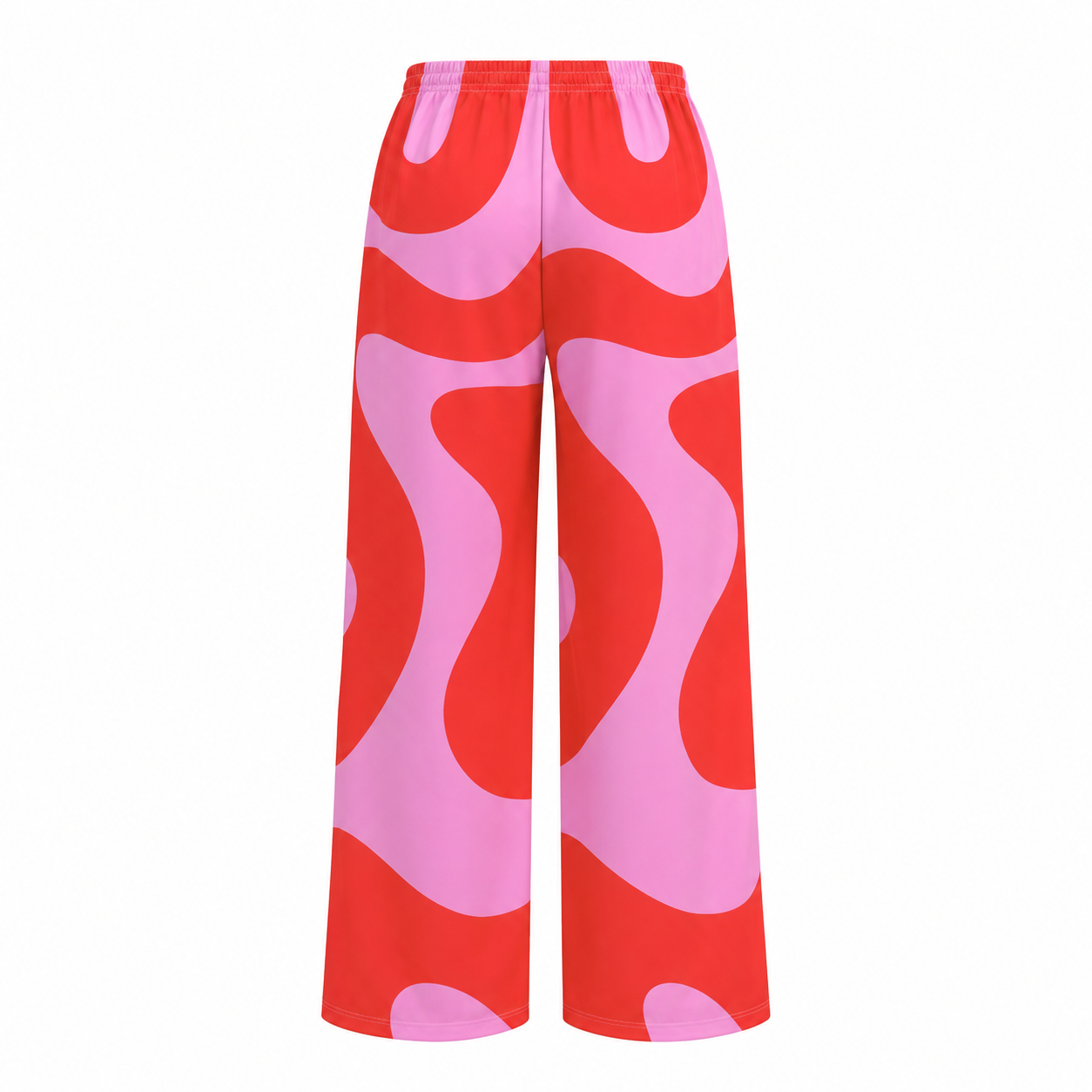 Red and pink patterned pants on a white background