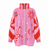 Pink jacket with red patterns on a white background