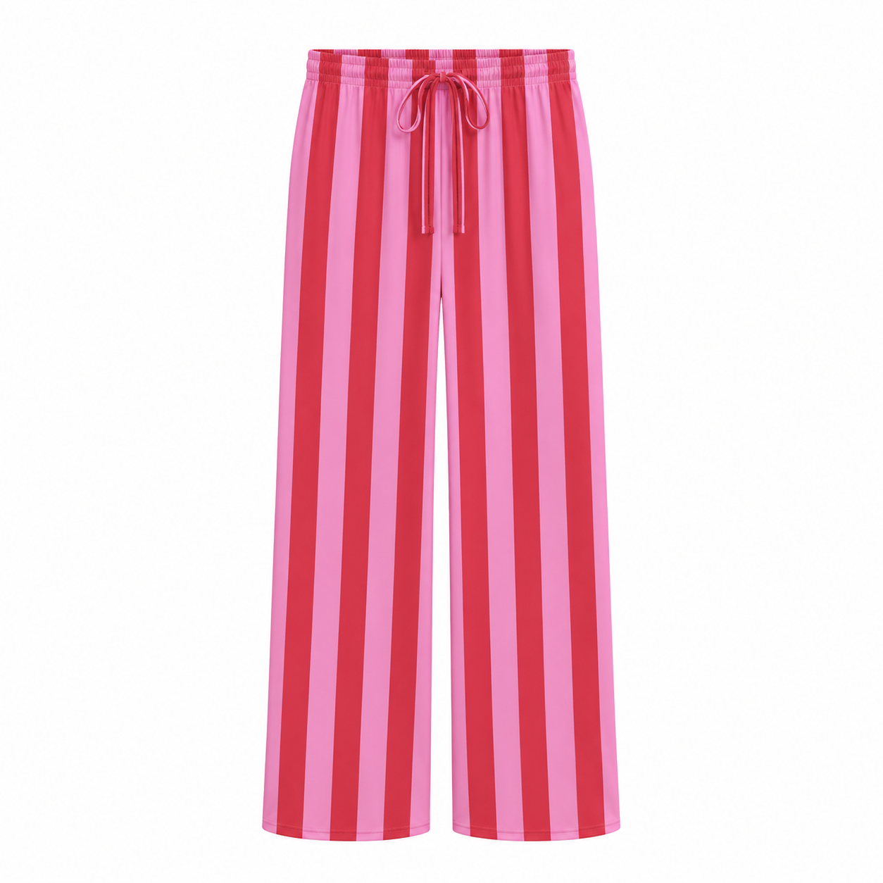 Red and pink striped pants on a white background