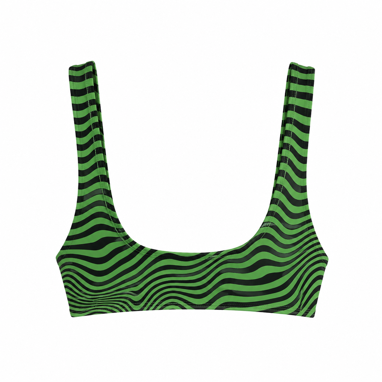 Green and black striped crop top on a white background