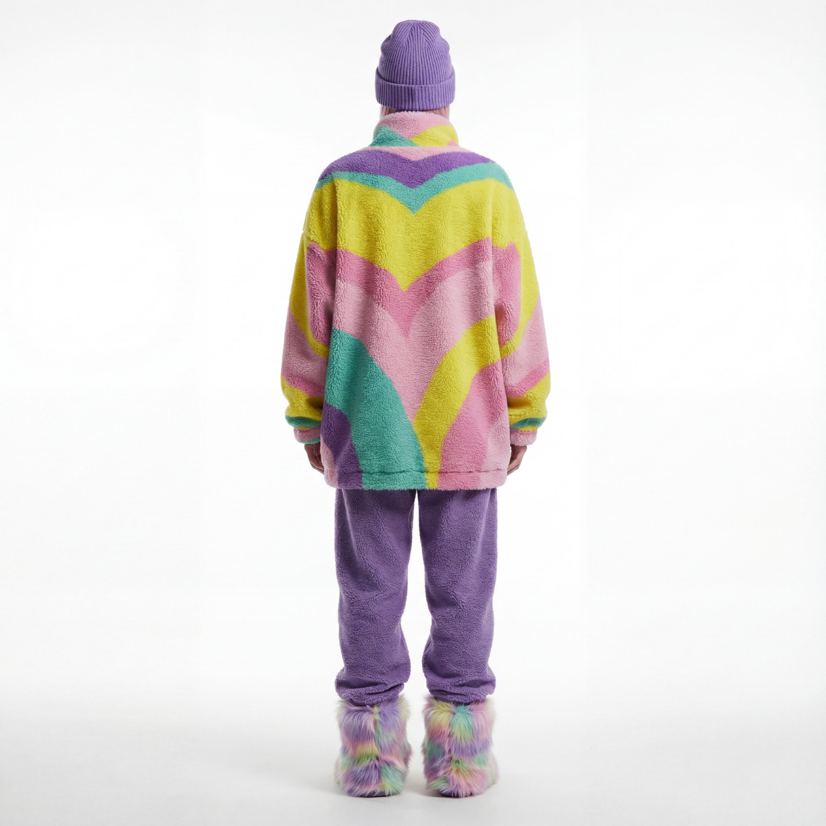 Kawaii Colors Unisex Borg Fleece Stand-up Collar Coat With Zipper Closure(Plus Size)