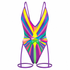 Multicolored swimsuit with a vibrant pattern on a white background