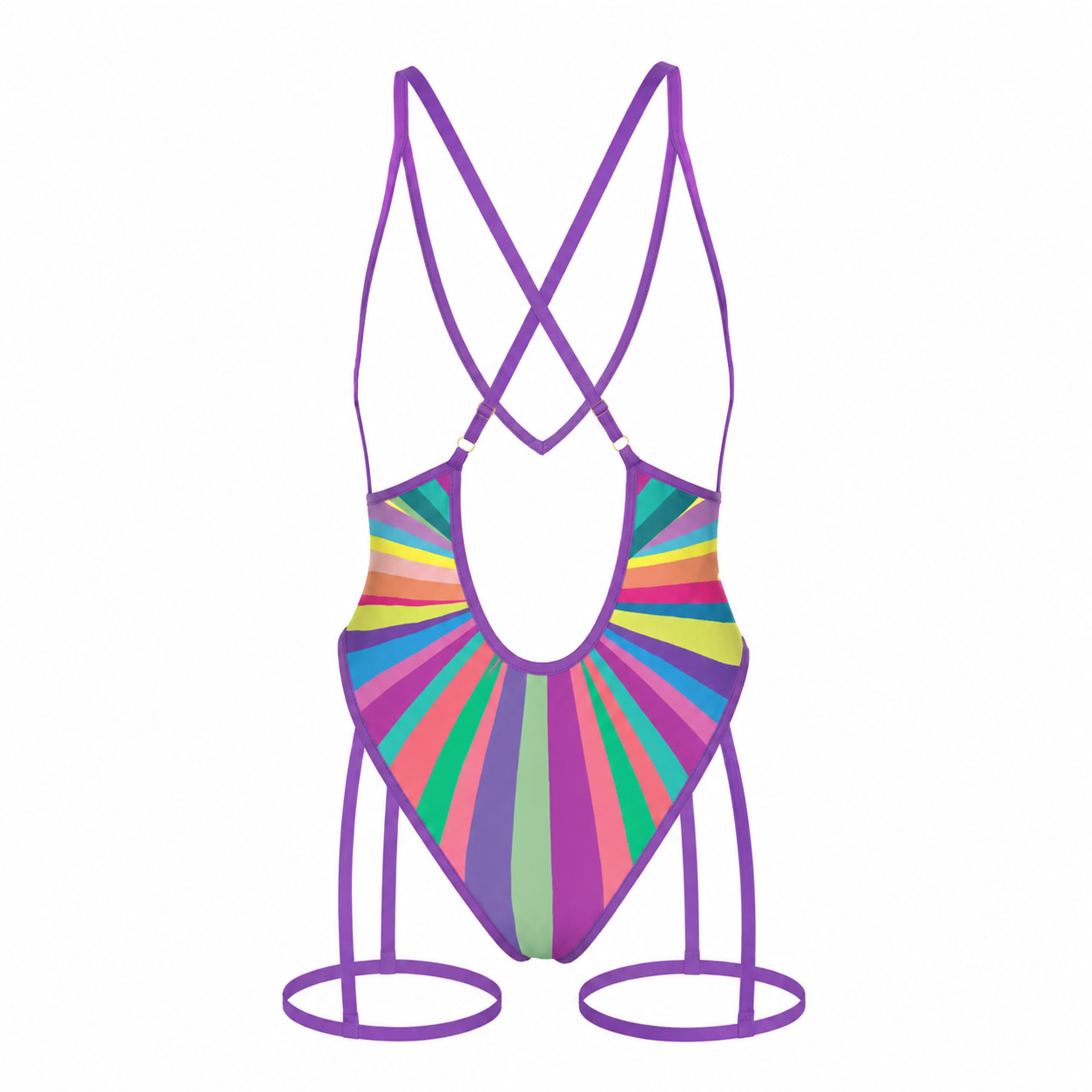 Colorful swimsuit with a purple frame on a white background