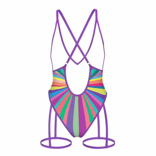 Colorful swimsuit with a purple frame on a white background